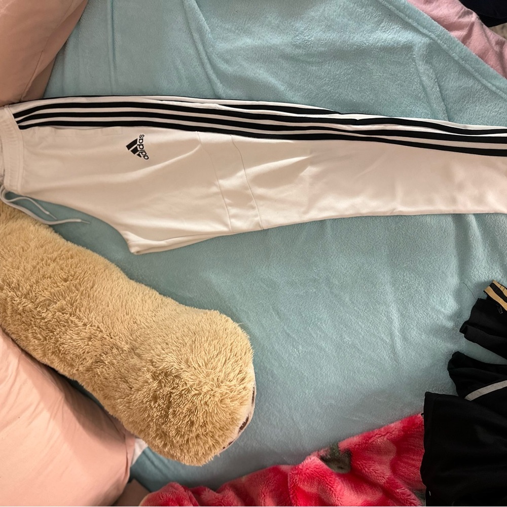 Adidas White Track Pants with Black Stripes